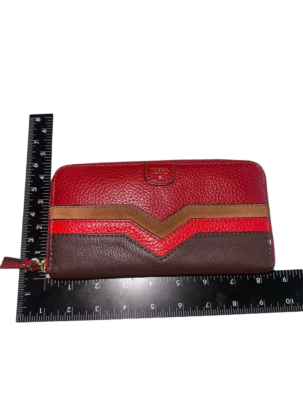 RARE FOSSIL Logan Zip Around Chevron Color-block Leather Wallet Clutch Sept 2014